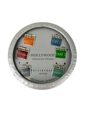 Pottery Barn Hollywood Glassware Stemware Charms Movie Cinema Theme Colorful NEW